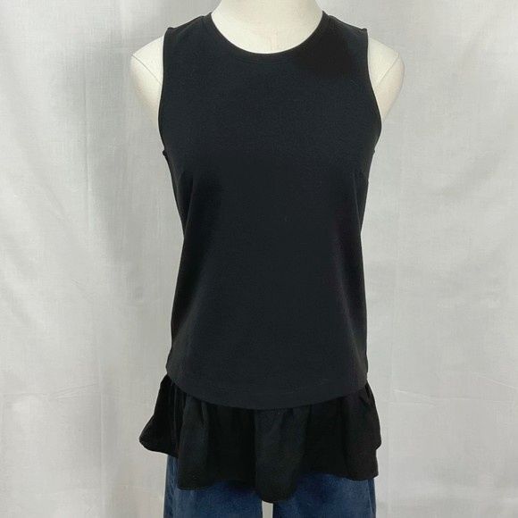 J. Crew Black Peplum Blouse Ruffle Sleeveless Knit Top Sz XXS Crewneck Feminine - Picture 1 of 6